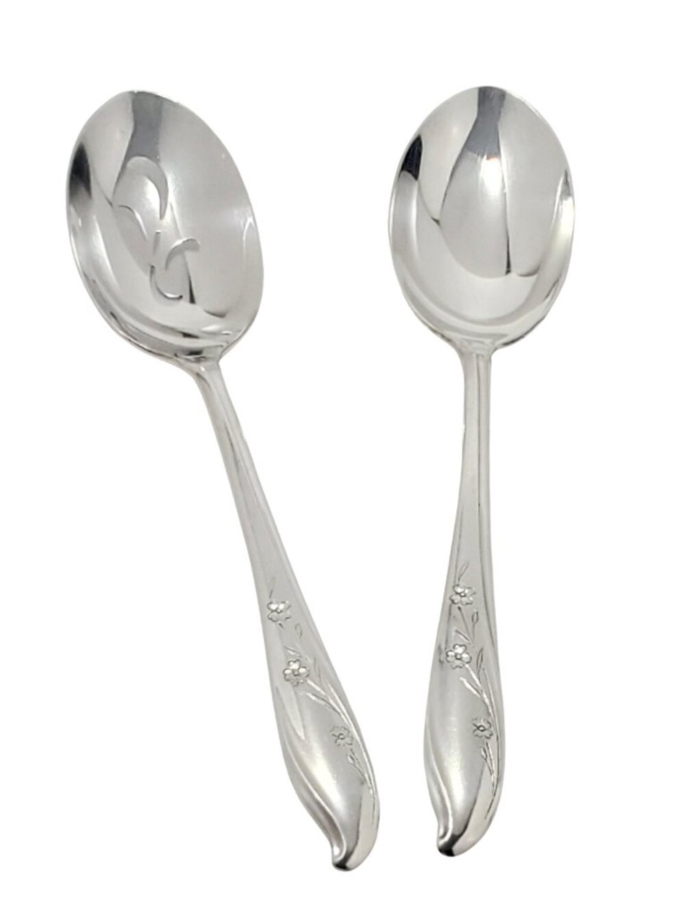 Vintage 1847 Rogers Bros "Springtime" Silverplate Serving Spoons - Set of 2